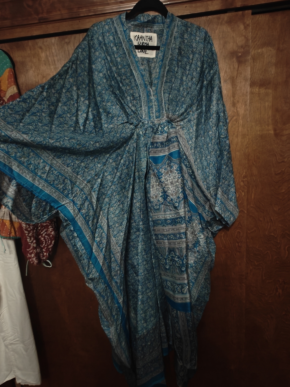 Blue Printed Maxi Kaftan Dress
